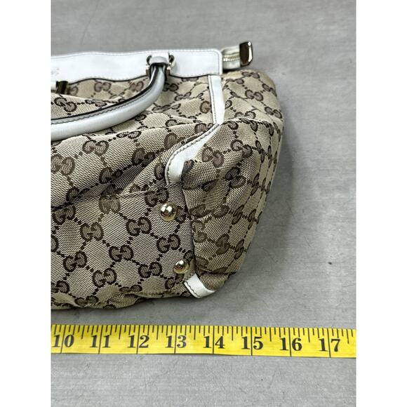 Gucci Vintage Authentic GG Canvas Off White Leather D-Ring Tote Hobo Bag